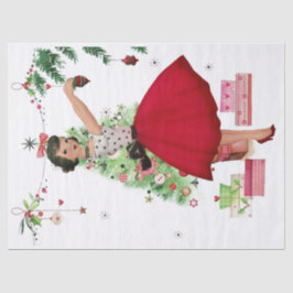 Papel De Seda Mulher de Natal de 1950 com Árvore de Natal