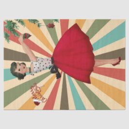 Papel De Seda Mulher de Natal de 1950 com Fundo Retro