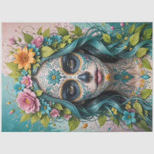 Papel De Seda Mulher do Crânio do Açúcar com Flores - Decoupage 