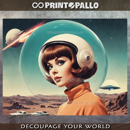 Papel De Seda Mulher do futurismo retrô dos anos 1950 com capace