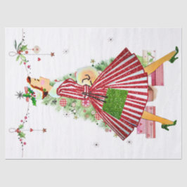 Papel De Seda Mulher do Natal de 1950 com árvore de Natal