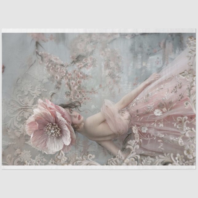 Papel De Seda Mulher Elegante Chic Francês Grande Flor (Frente )