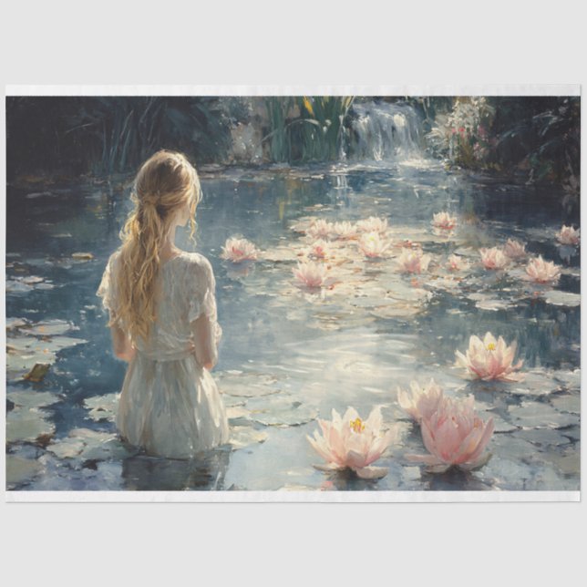 Papel De Seda Mulher em um Lírio Serene Pond Blooming (Frente )