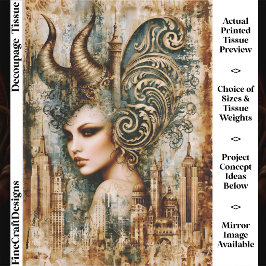 Papel De Seda Mulher Fantástica com Chifres, Decoupage Dark Acad