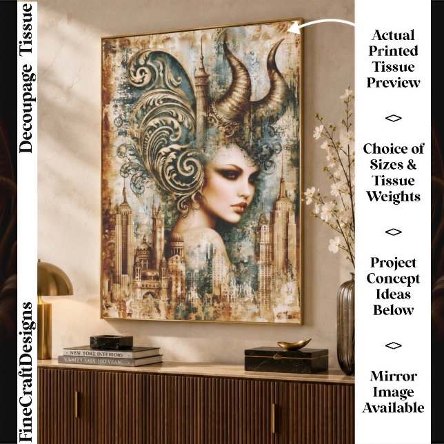 Papel De Seda Mulher Fantástica com Chifres, Decoupage de Academ (Criador carregado)