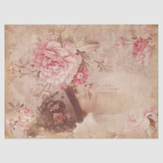 Papel De Seda Mulher Floral Amarela Vintage no Chique Chapéu