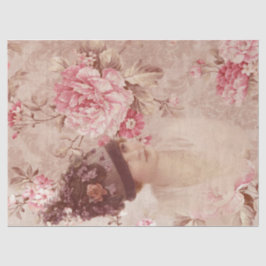 Papel De Seda Mulher Floral Rosa Vintage no Chique Chapéu