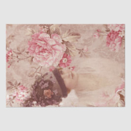 Papel De Seda Mulher Floral Rosa Vintage no Chique Chapéu