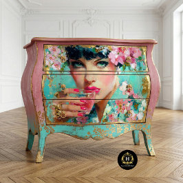 Papel De Seda Mulher Glam Floral com Decoupage de Bebida Rosa