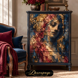 Papel De Seda Mulher Gótica Decoupage de Borgonha Dourado
