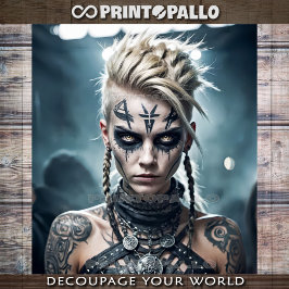 Papel De Seda Mulher Guerreira Loira Viking com fugitivas -