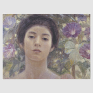Papel De Seda Mulher Japonesa com Flores de Glória da Manhã Roxa