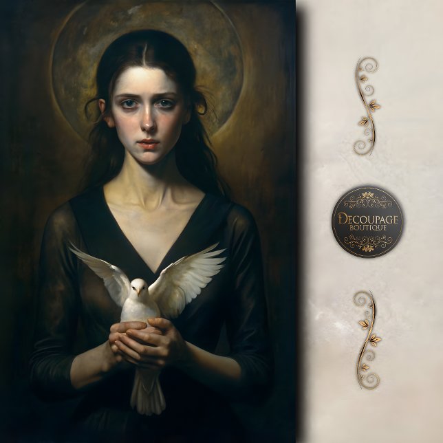 Papel De Seda Mulher Mística com Decoupage de Dove (Mystic Woman with Dove Decoupage Tissue Paper)