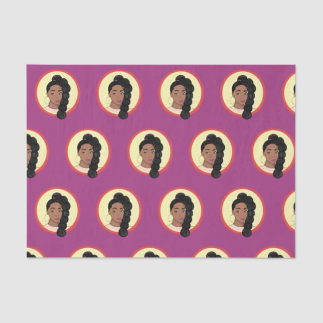 Papel De Seda Mulher Negra, Bela Brilhante, Puff Ponytail, Rosa (Frente )