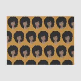 Papel De Seda Mulher Negra, Cabelo Natural, Amarelo de Mostarda