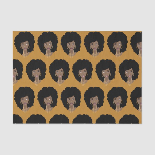 Papel De Seda Mulher Negra, Cabelo Natural, Amarelo de Mostarda (Frente )