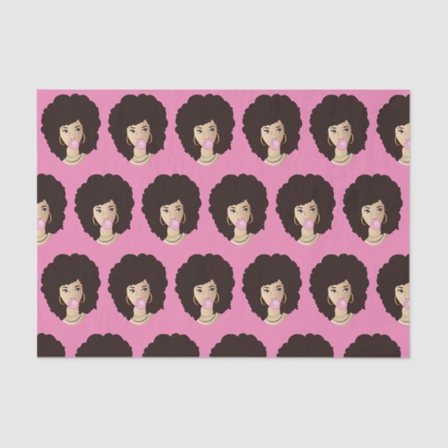 Papel De Seda Mulher Negra, Cabelo Natural, Bublegum Rosa, Rosa