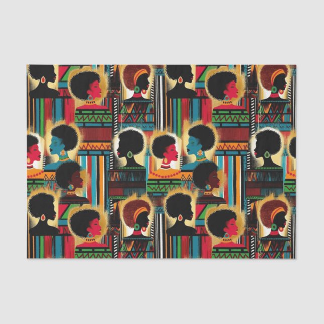 Papel De Seda Mulher Negra Elegante Padrão Africano em Matizes N (Frente )