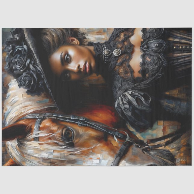 Papel De Seda Mulher Negra Vitoriana com Cavalo (Frente )