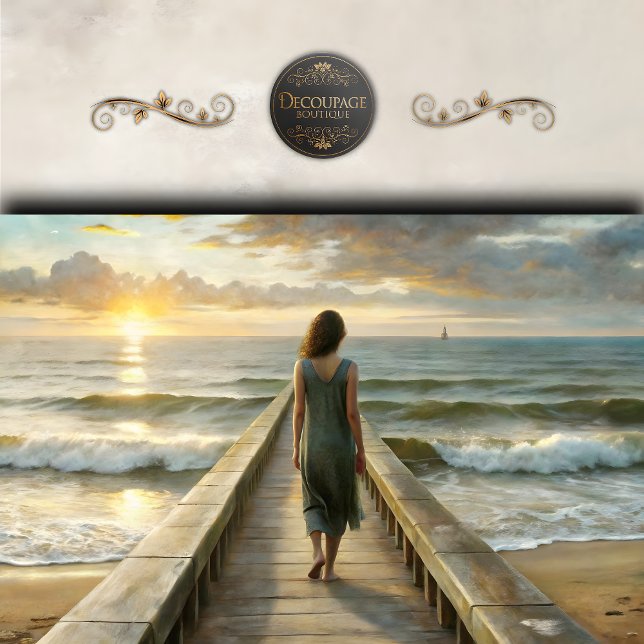 Papel De Seda Mulher no Pier na Rua Sunset (Woman on Pier at Sunset Decoupage Tissue Paper)