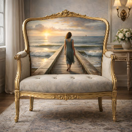 Papel De Seda Mulher no Pier no Decoupage do Pôr do Sol