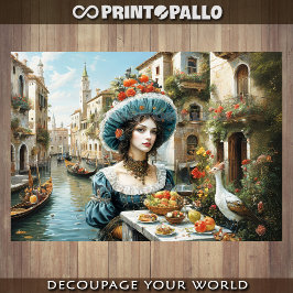 Papel De Seda Mulher Nobre veneziana com canais icônicos de Vene