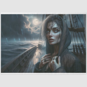 Papel De Seda Mulher Pirata Fierce Sob A Decoupage do Céu Lua