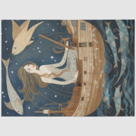 Papel De Seda Mulher Primitiva com Peixes de Peixe