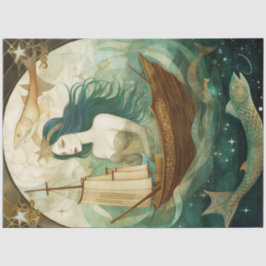 Papel De Seda Mulher Primitiva Russa Com Decoupage De Peixe