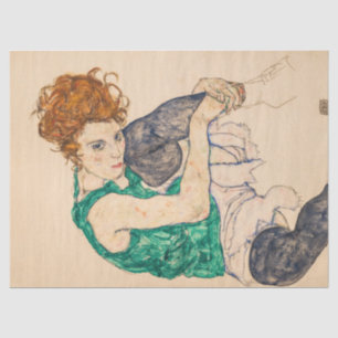 Papel De Seda Mulher sentada com joelho torto por Egon Schiele