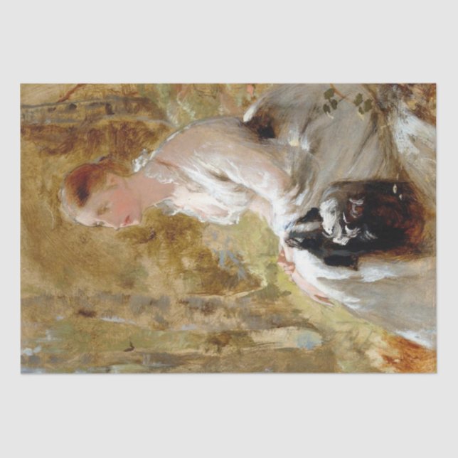 Papel De Seda Mulher sentada em uma floresta (Beleza Elegante) (Frente )