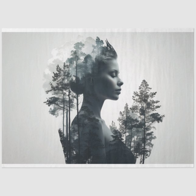 Papel De Seda Mulher Sobre Desocupação Florestal Exposta (Frente )