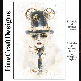 Papel De Seda Mulher Steampunk com Cartola e Óculos Q2 Decoupage