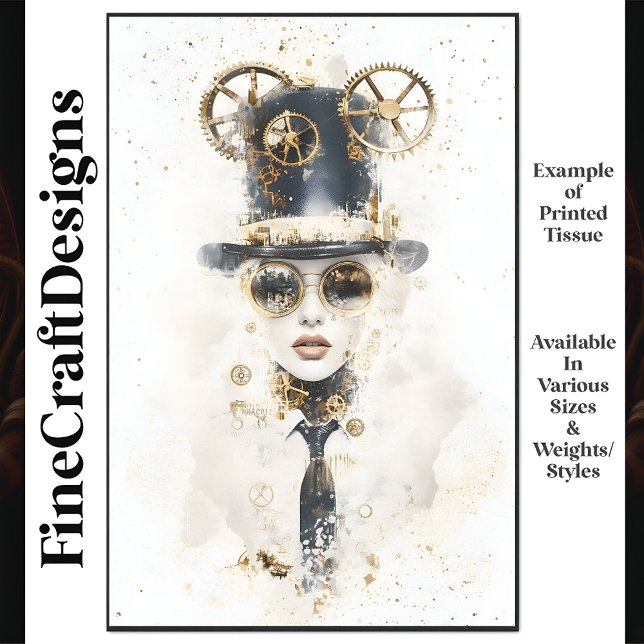Papel De Seda Mulher Steampunk com Cartola e Óculos Q2 Decoupage (Criador carregado)