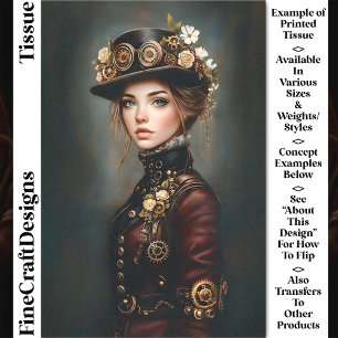 Papel De Seda Mulher Steampunk + Flores Retrato CJ3 Decoupage