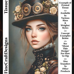 Papel De Seda Mulher Steampunk + Flores Retrato CJ4 Decoupagem