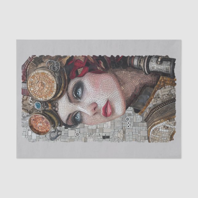 Papel De Seda Mulher Steampunk Goggles 2/2 Mosaico Faux 025 Teci (Frente )