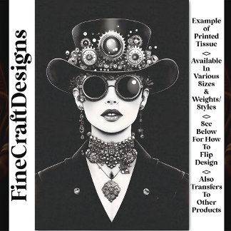 Papel De Seda Mulher Steampunk Marcante Monocromia AC5 Decoupage