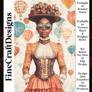 Papel De Seda Mulher Steampunk Pele Melanizada U1 Decoupage