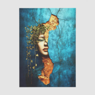 Papel De Seda Mulher & Vinhas, Parede Azul Rachada EM9L Decoupag