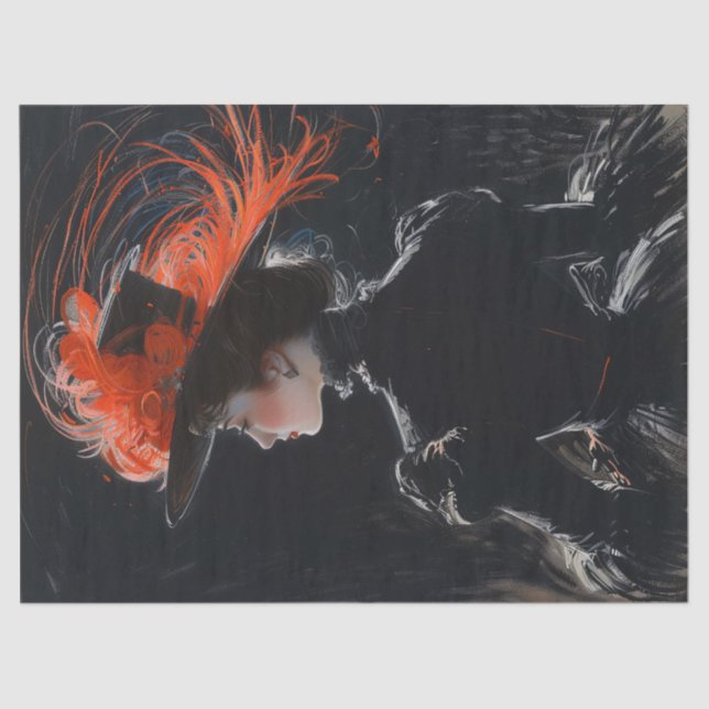 Papel De Seda Mulher vitoriana em desligamento de chapéu (Frente )