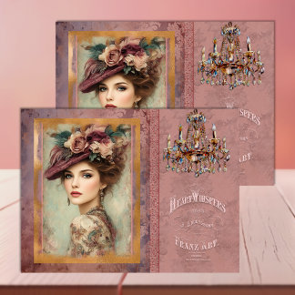Papel De Seda Mulher Vitoriana em Rosa Empoeirado e Decoupage Bu