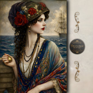 Papel De Seda Mulher Vitoriana por Navio Marítimo Decoupage Náut