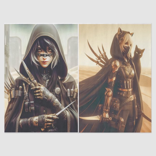 Papel De Seda Mulheres Guerreiras a Preto com Dois Desligamentos (Frente )