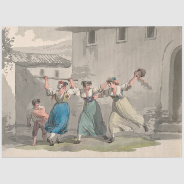 Papel De Seda Mulheres lutando em Roma, Itália (cena histórica) (Frente )