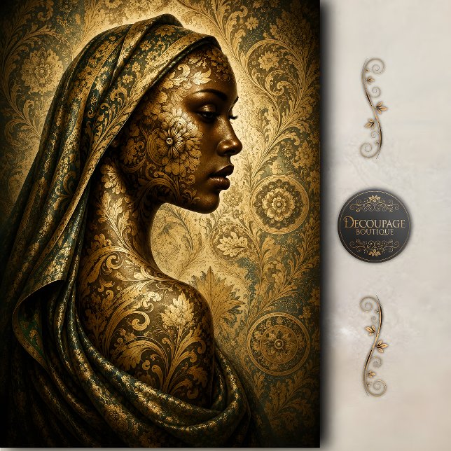 Papel De Seda Musa de Damasco Dourado em Decoupage (Golden Damask Muse Decoupage Tissue Paper)