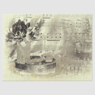 Papel De Seda Música Antiga em Tom Sépia Bege Preto Vintage