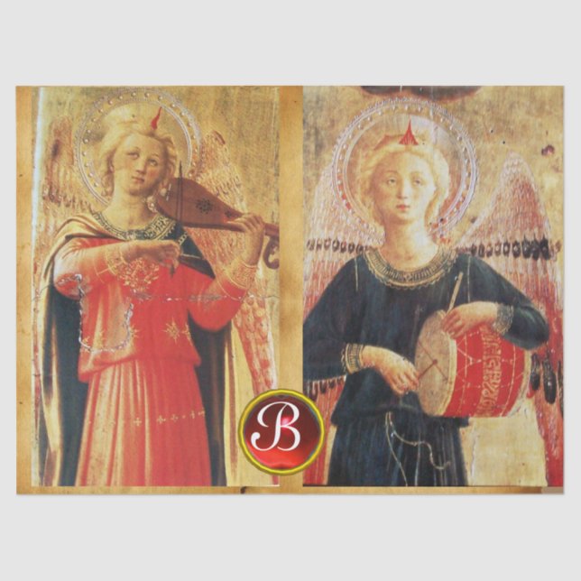 Papel De Seda MUSICAL ANGELS PARCHMENT MONOGRAM Ruby Gemstone (Frente )