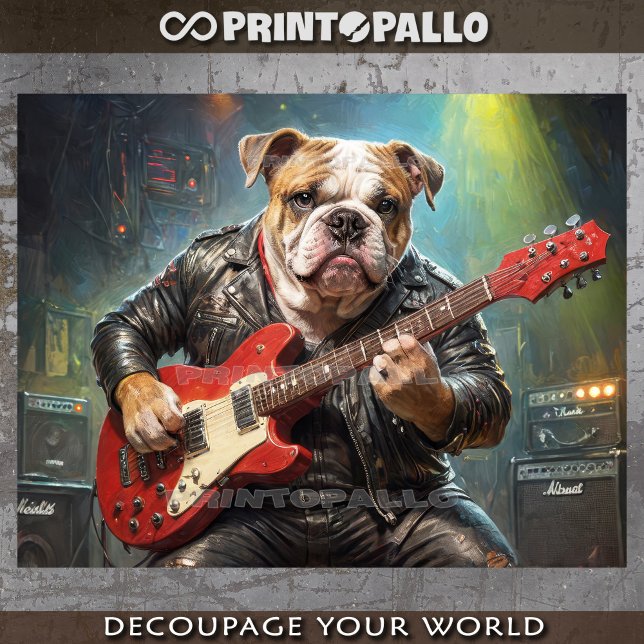 Papel De Seda Músico Bulldog Inglês tocando violão - (Criador carregado)