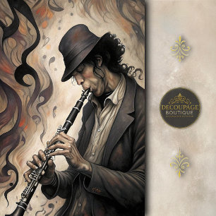 Papel De Seda Músico de Clarinete com Recorte de Redemoinhos Abs